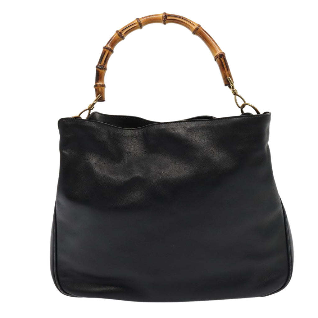 GUCCI Bamboo Hand Bag Leather 2way Black Gold 001 2113 1577 85476