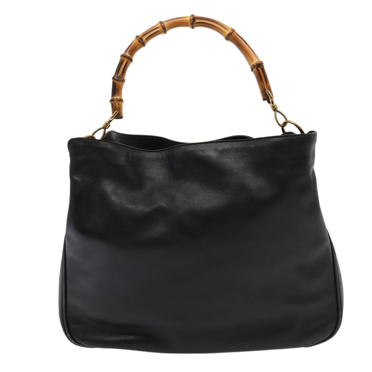 GUCCI Bamboo Hand Bag Leather 2way Black Gold 001 2113 1577 85476
