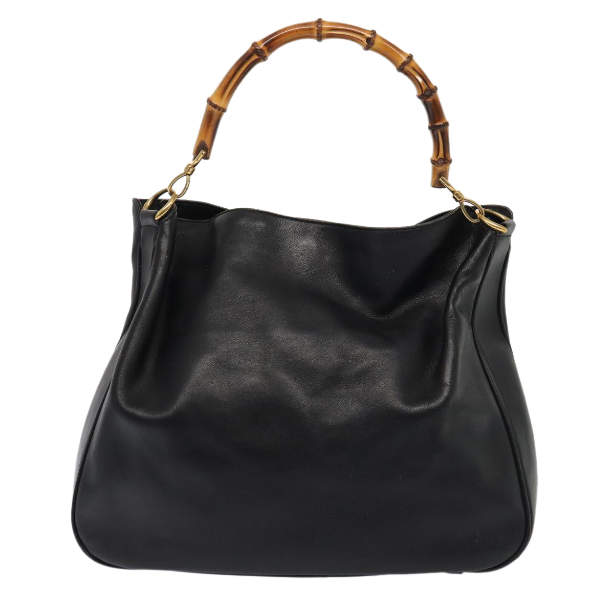 GUCCI Bamboo Hand Bag Leather 2way Black Gold 001 2113 1577 85476