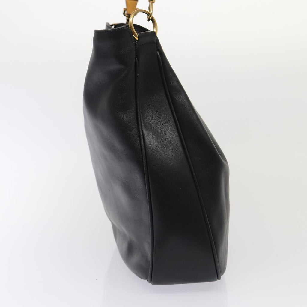 GUCCI Bamboo Hand Bag Leather 2way Black Gold 001 2113 1577 85476