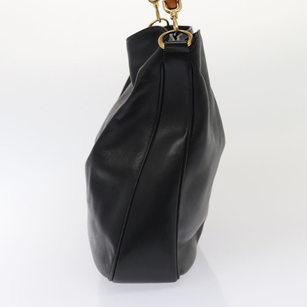 GUCCI Bamboo Hand Bag Leather 2way Black Gold 001 2113 1577 85476