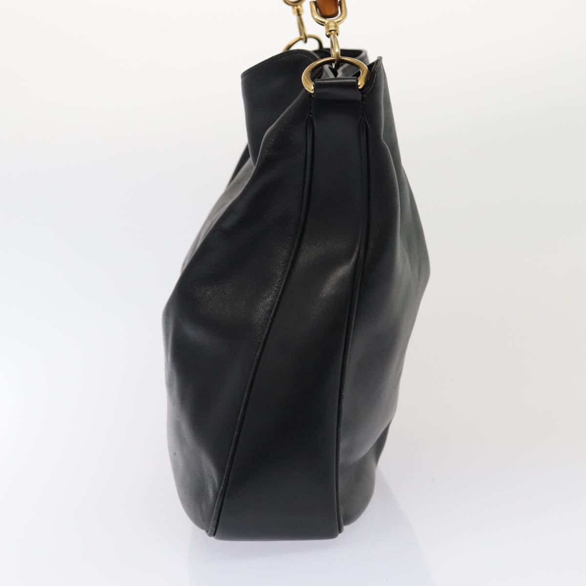 GUCCI Bamboo Hand Bag Leather 2way Black Gold 001 2113 1577 85476