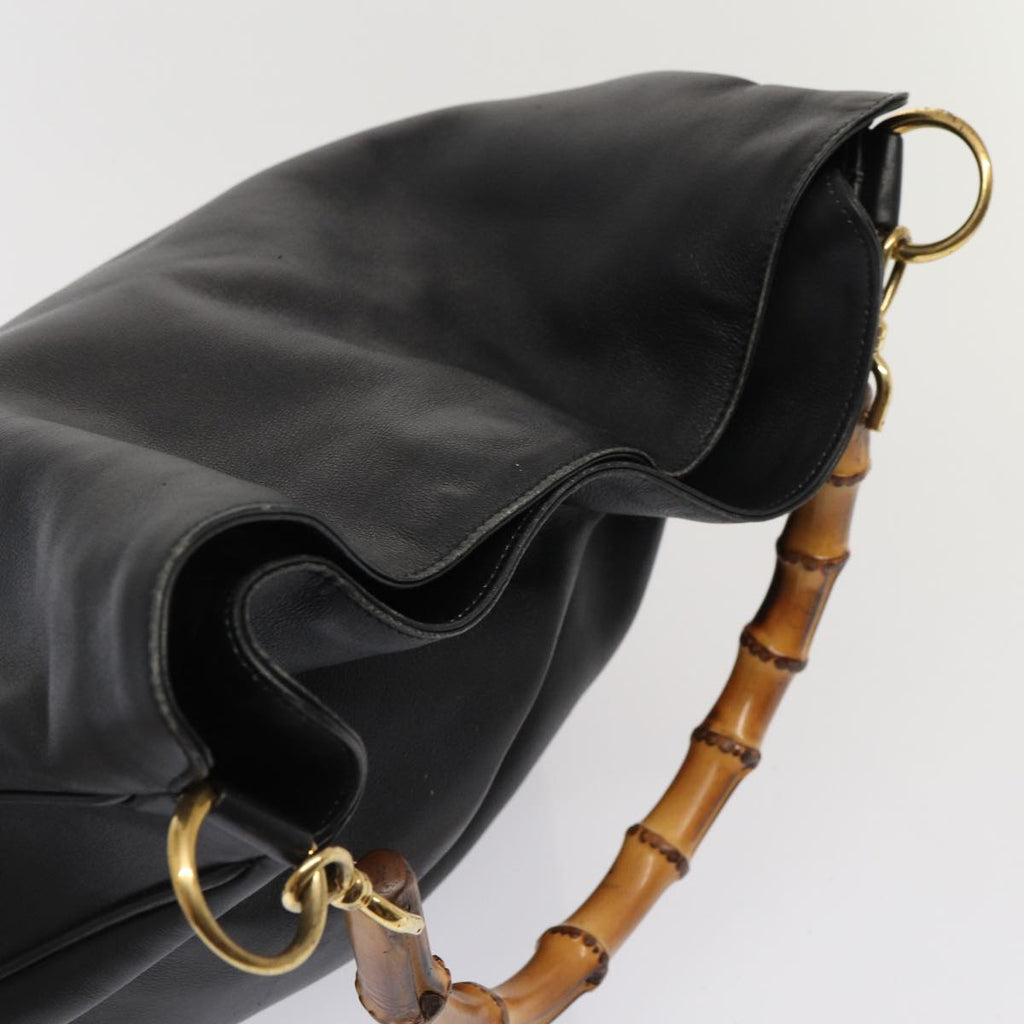 GUCCI Bamboo Hand Bag Leather 2way Black Gold 001 2113 1577 85476