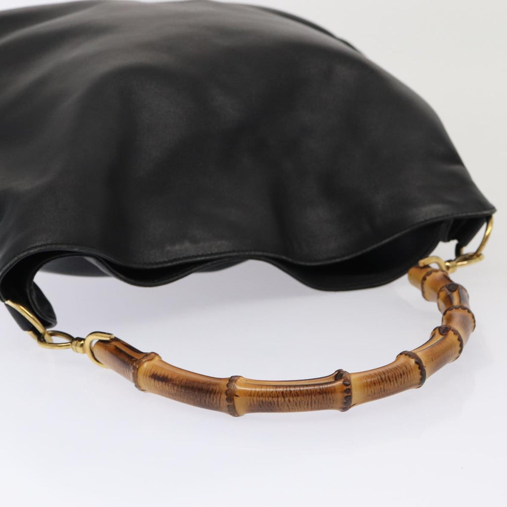 GUCCI Bamboo Hand Bag Leather 2way Black Gold 001 2113 1577 85476