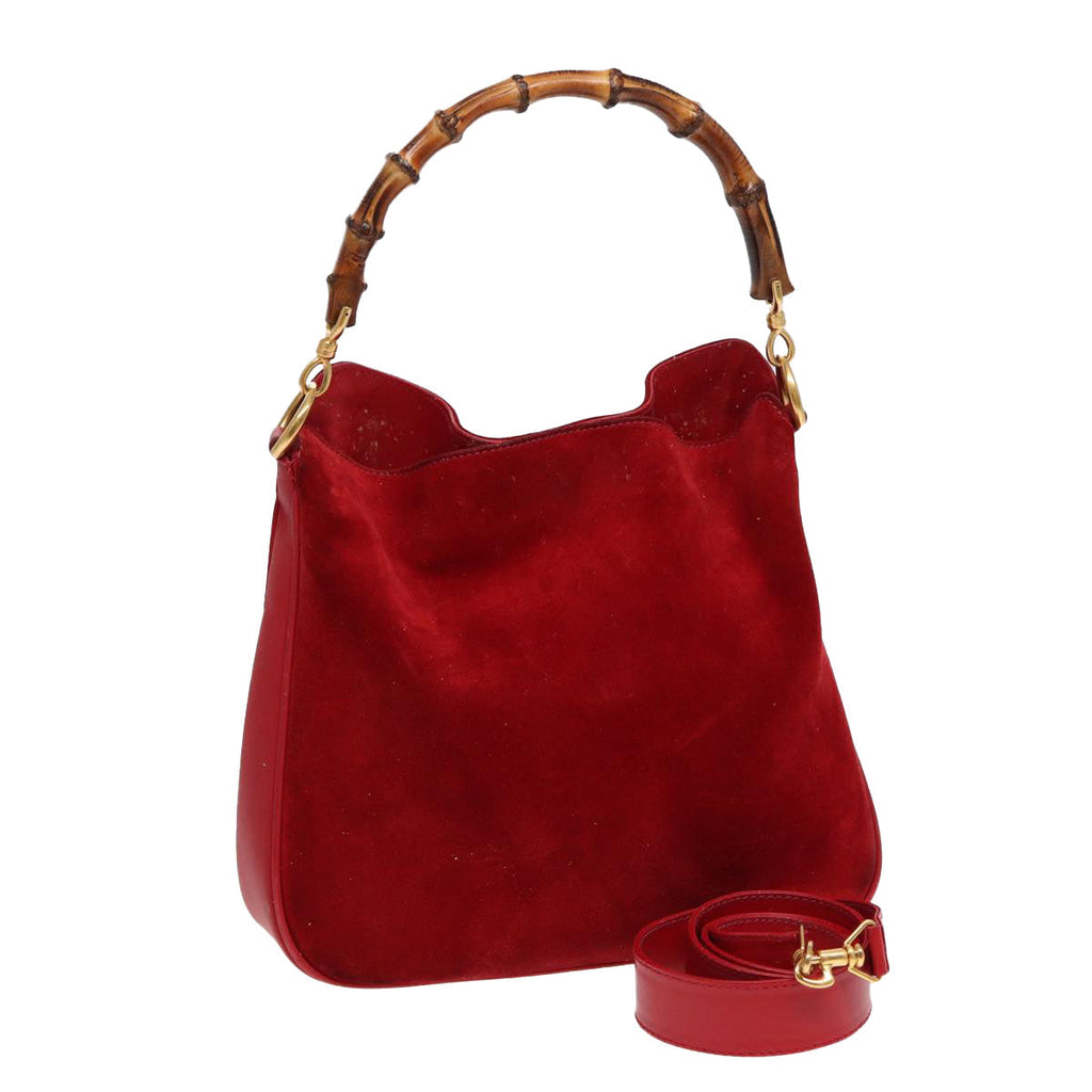 GUCCI Bamboo Shoulder Bag Suede 2way Red Gold 001 2113 1638 85477