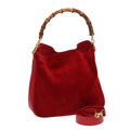 GUCCI Bamboo Shoulder Bag Suede 2way Red Gold 001 2113 1638 85477