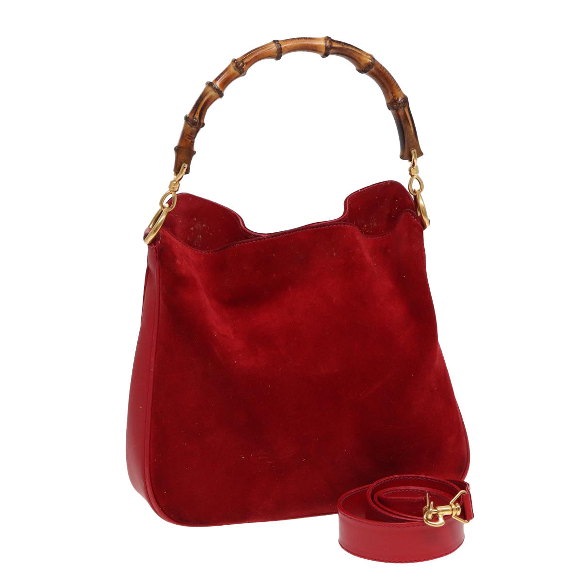 GUCCI Bamboo Shoulder Bag Suede 2way Red Gold 001 2113 1638 85477
