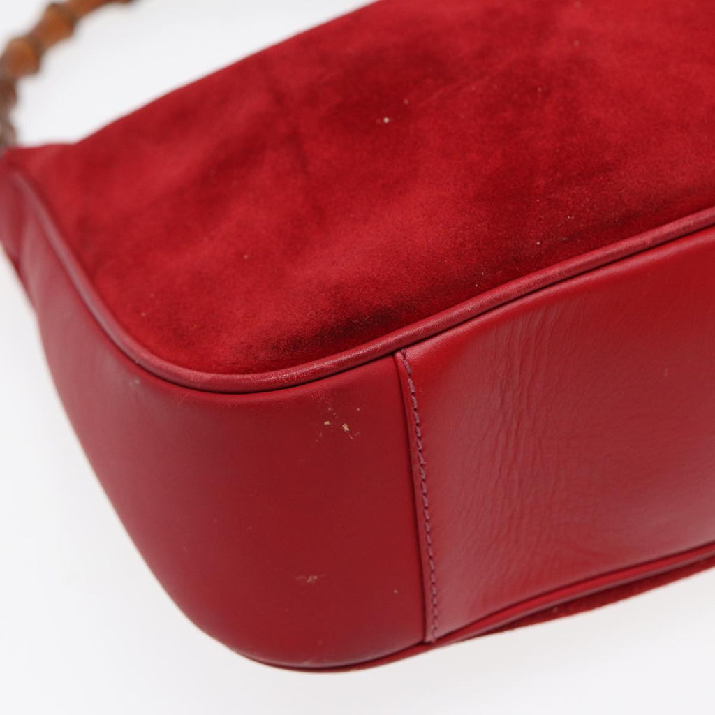 GUCCI Bamboo Shoulder Bag Suede 2way Red Gold 001 2113 1638 85477