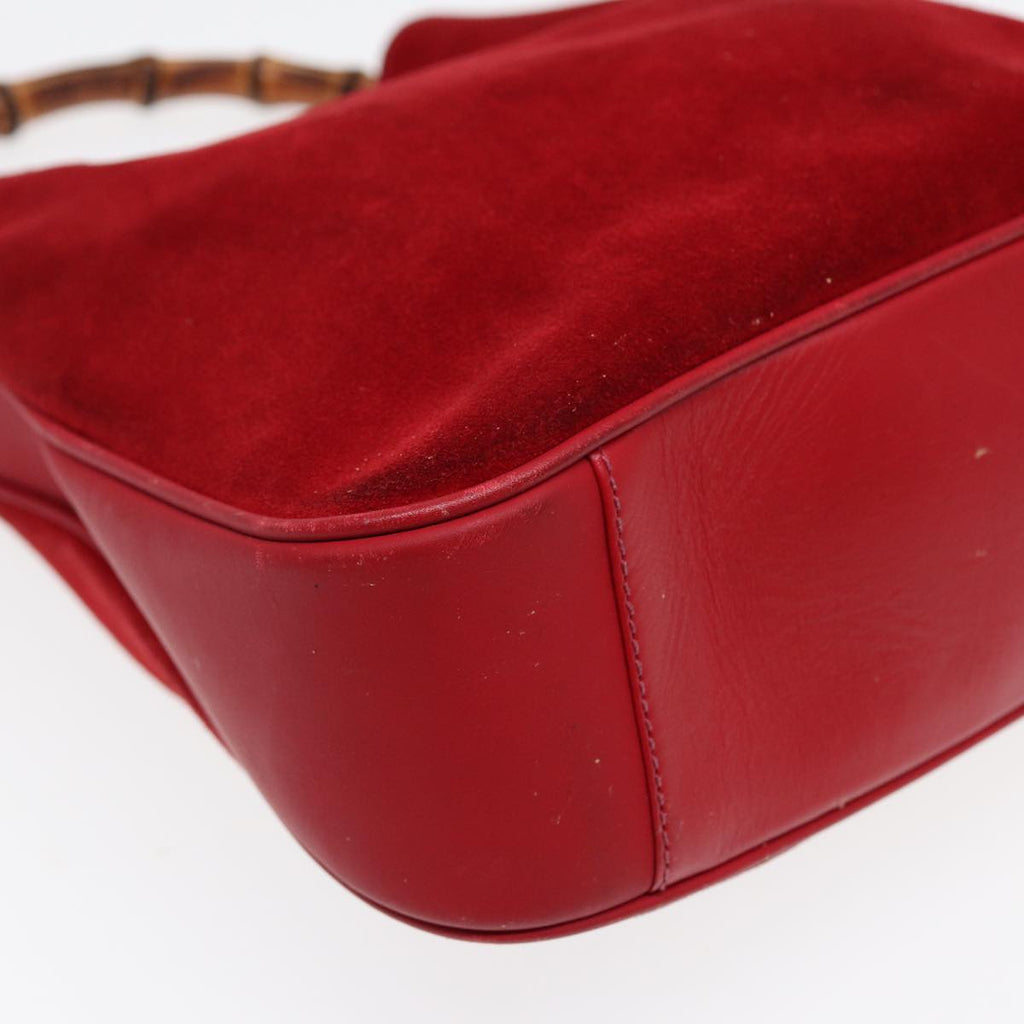 GUCCI Bamboo Shoulder Bag Suede 2way Red Gold 001 2113 1638 85477