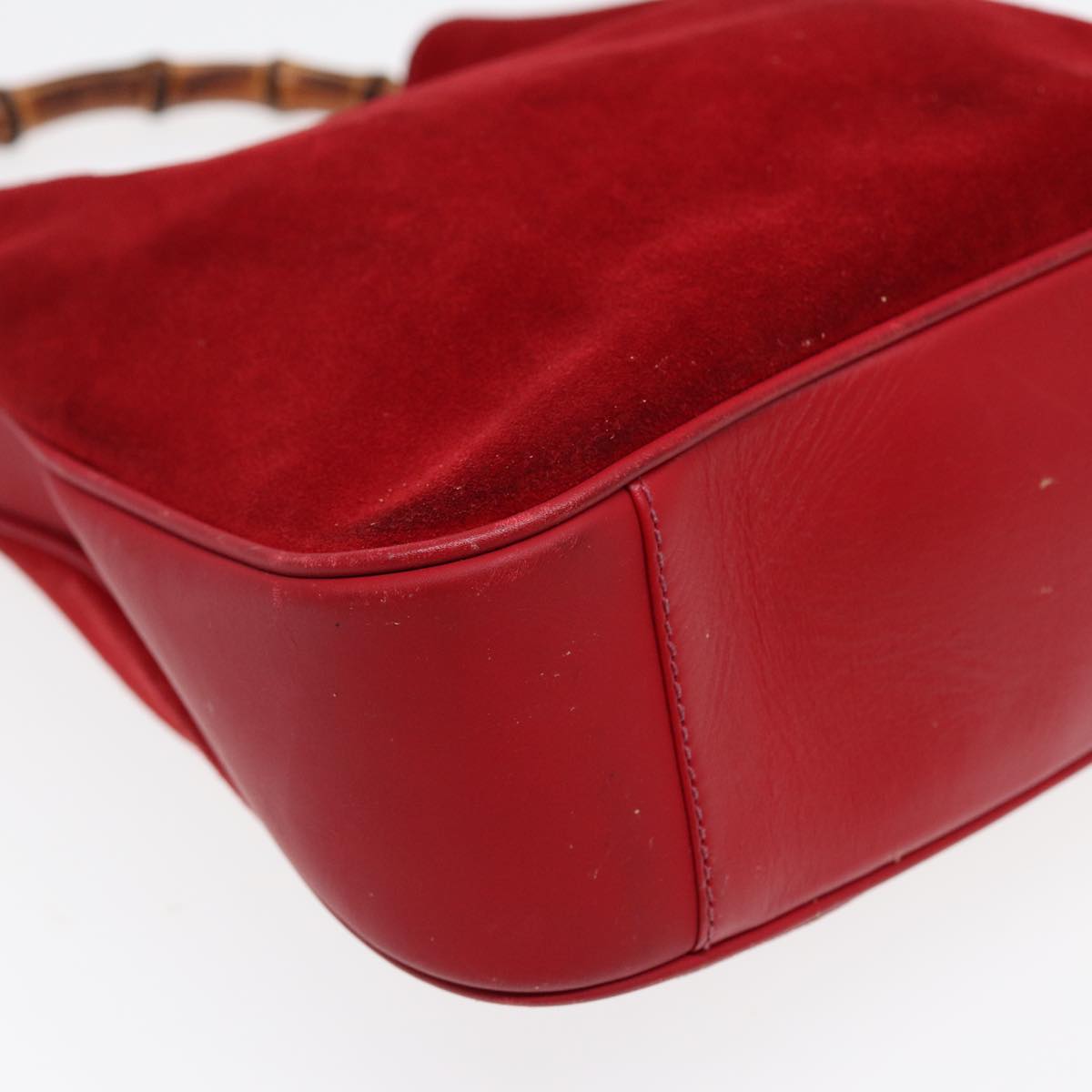 GUCCI Bamboo Shoulder Bag Suede 2way Red Gold 001 2113 1638 85477