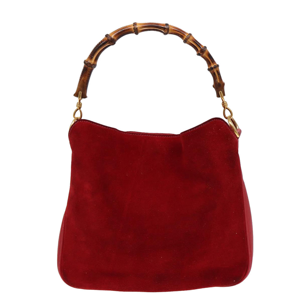 GUCCI Bamboo Shoulder Bag Suede 2way Red Gold 001 2113 1638 85477