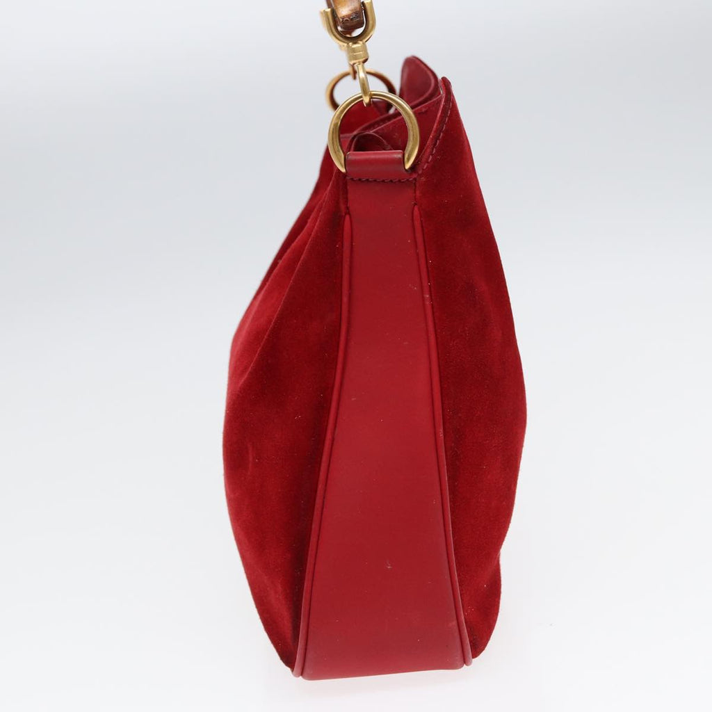 GUCCI Bamboo Shoulder Bag Suede 2way Red Gold 001 2113 1638 85477