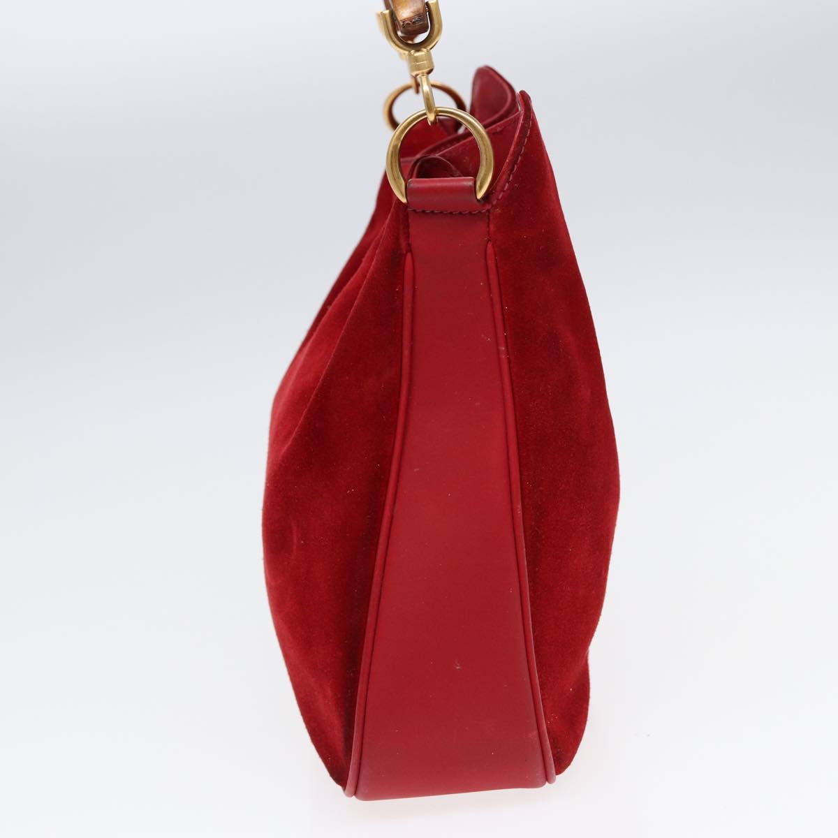 GUCCI Bamboo Shoulder Bag Suede 2way Red Gold 001 2113 1638 85477