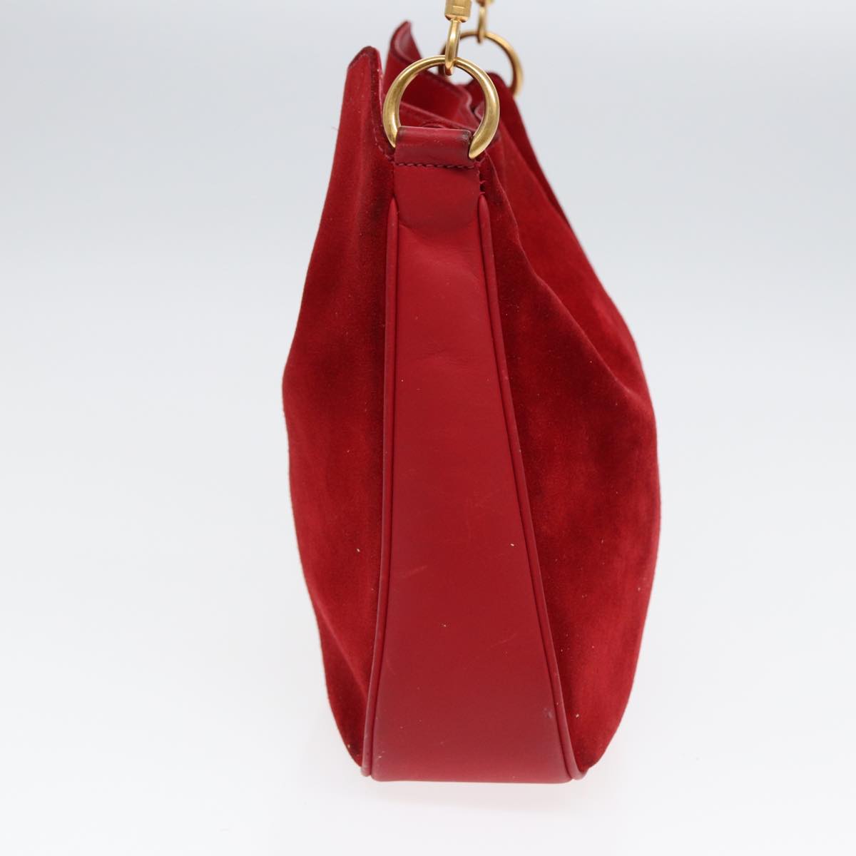 GUCCI Bamboo Shoulder Bag Suede 2way Red Gold 001 2113 1638 85477