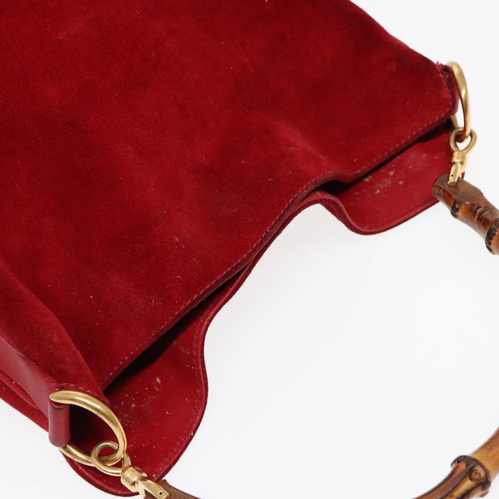 GUCCI Bamboo Shoulder Bag Suede 2way Red Gold 001 2113 1638 85477