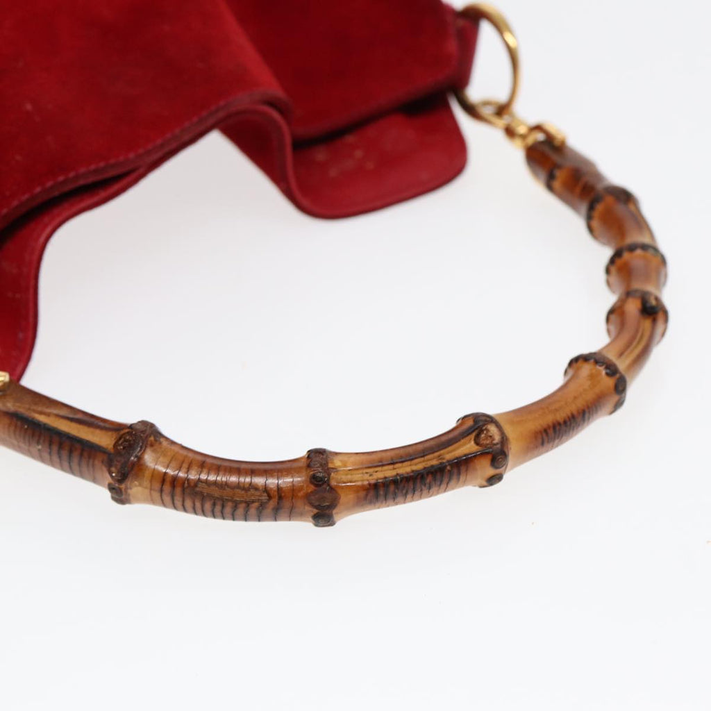 GUCCI Bamboo Shoulder Bag Suede 2way Red Gold 001 2113 1638 85477