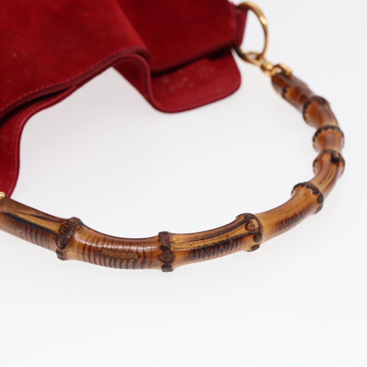 GUCCI Bamboo Shoulder Bag Suede 2way Red Gold 001 2113 1638 85477