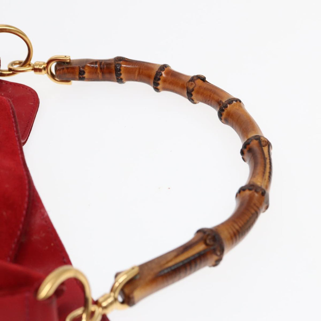 GUCCI Bamboo Shoulder Bag Suede 2way Red Gold 001 2113 1638 85477