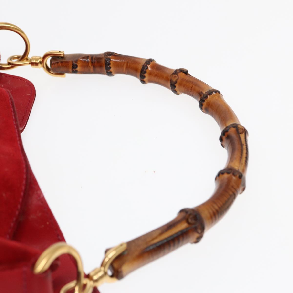GUCCI Bamboo Shoulder Bag Suede 2way Red Gold 001 2113 1638 85477