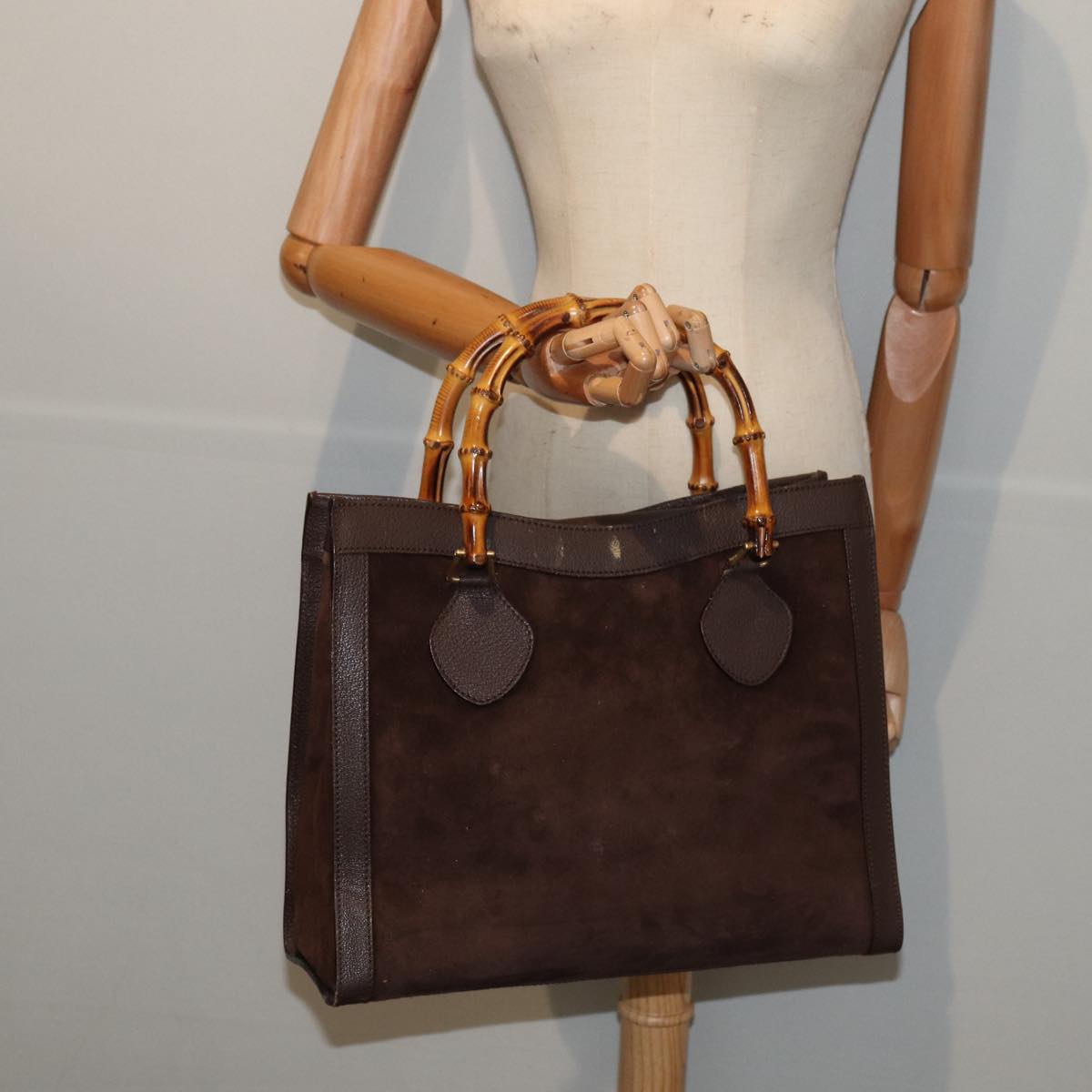 GUCCI Bamboo Hand Bag Suede Leather Brown Gold 002 1095 0260 85478