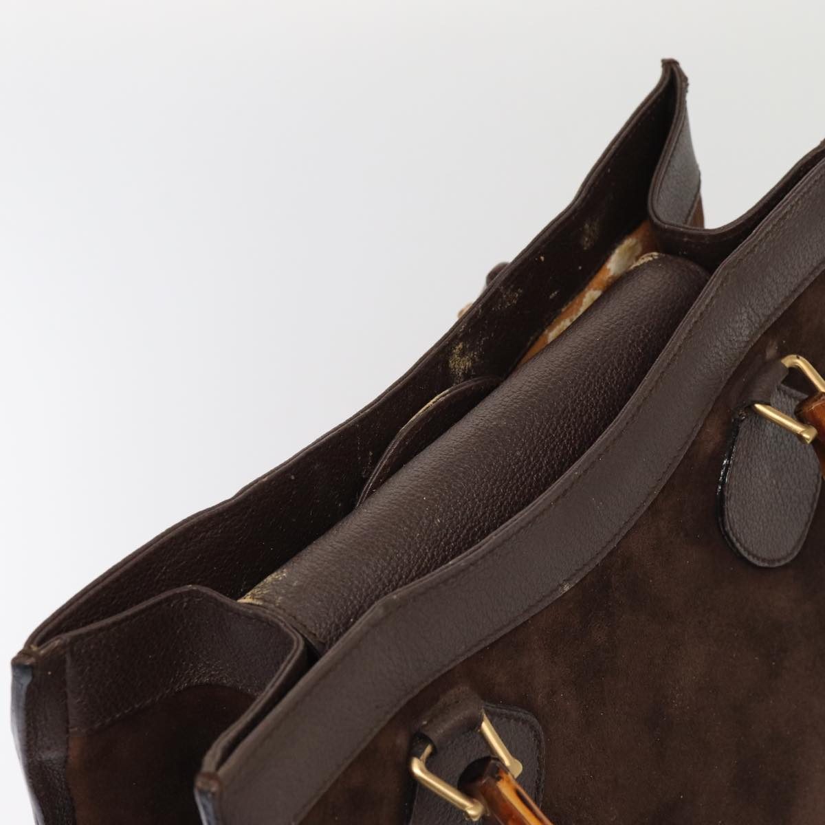 GUCCI Bamboo Hand Bag Suede Leather Brown Gold 002 1095 0260 85478