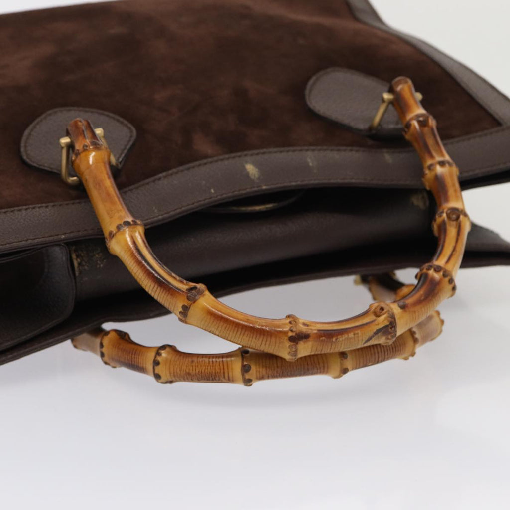GUCCI Bamboo Hand Bag Suede Leather Brown Gold 002 1095 0260 85478