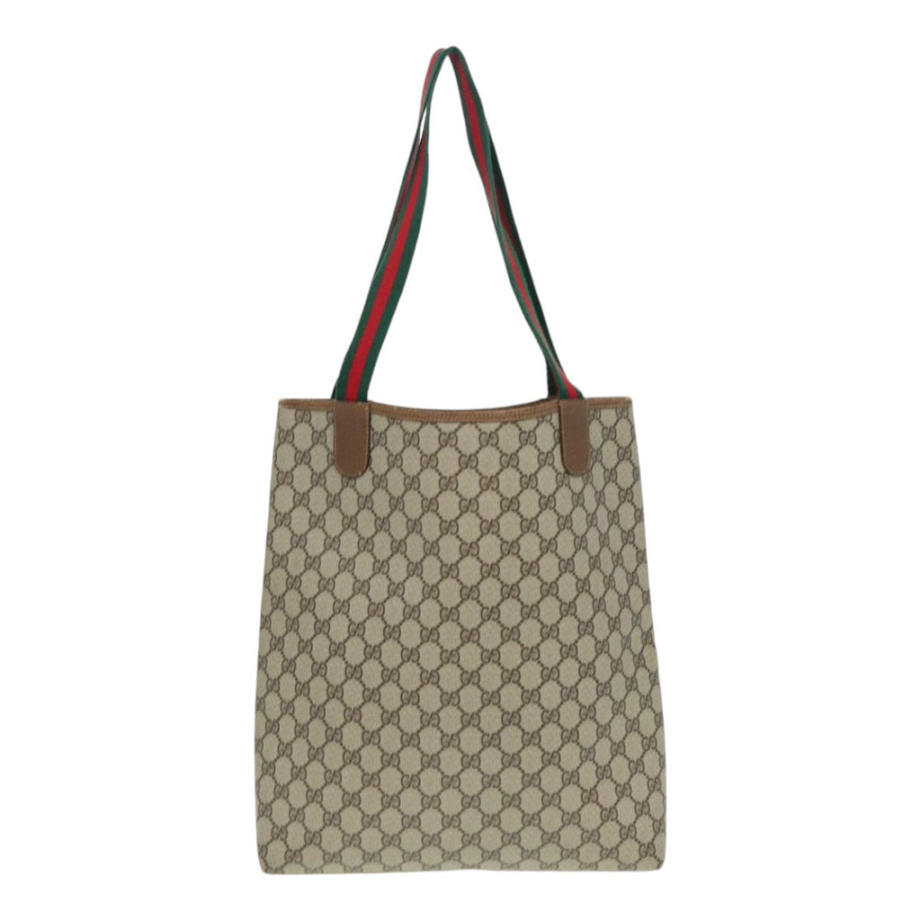 GUCCI GG Supreme Web Sherry Line Tote Bag PVC Beige Silver 39 02 003 85494