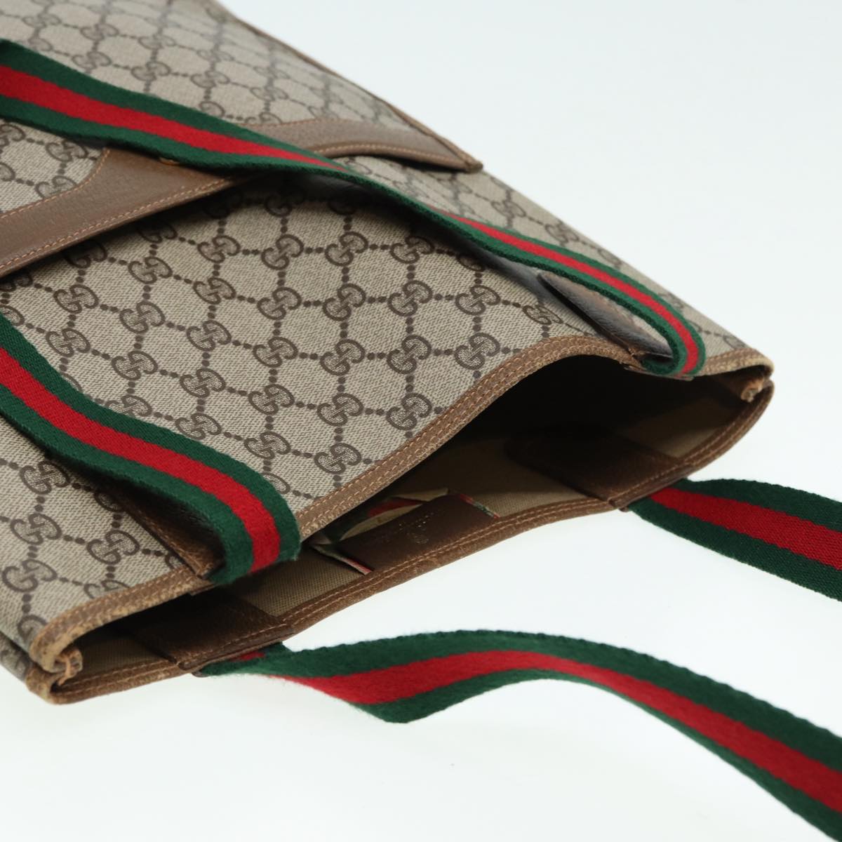 GUCCI GG Supreme Web Sherry Line Tote Bag PVC Beige Silver 39 02 003 85494