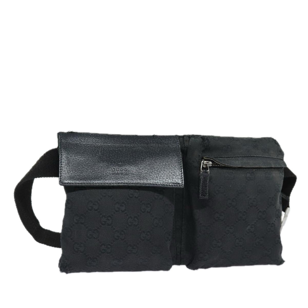 GUCCI GG Canvas Waist bag Black Silver 28566 85497