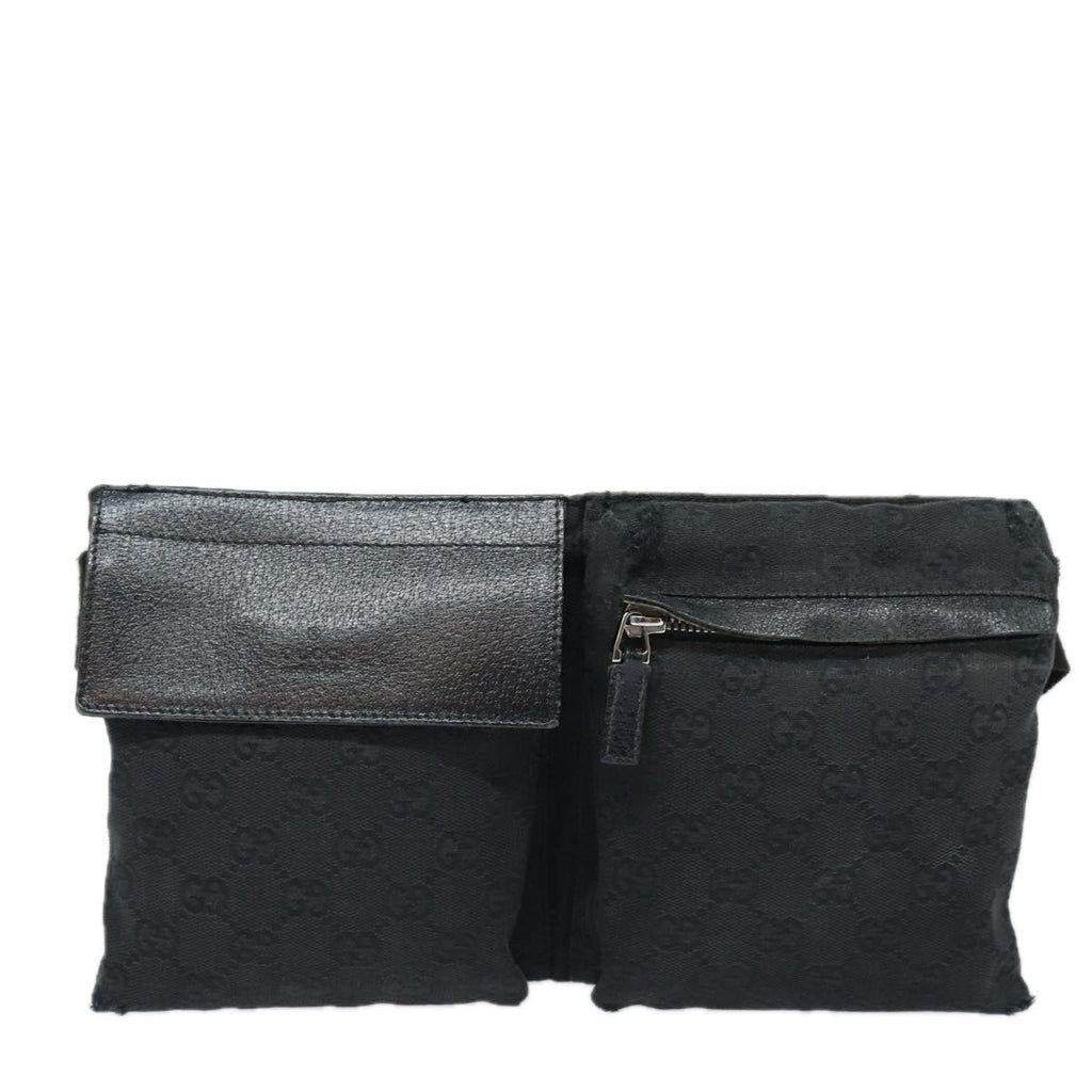 GUCCI GG Canvas Waist bag Black Silver 28566 85497