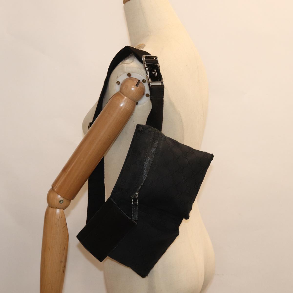 GUCCI GG Canvas Waist bag Black Silver 28566 85497
