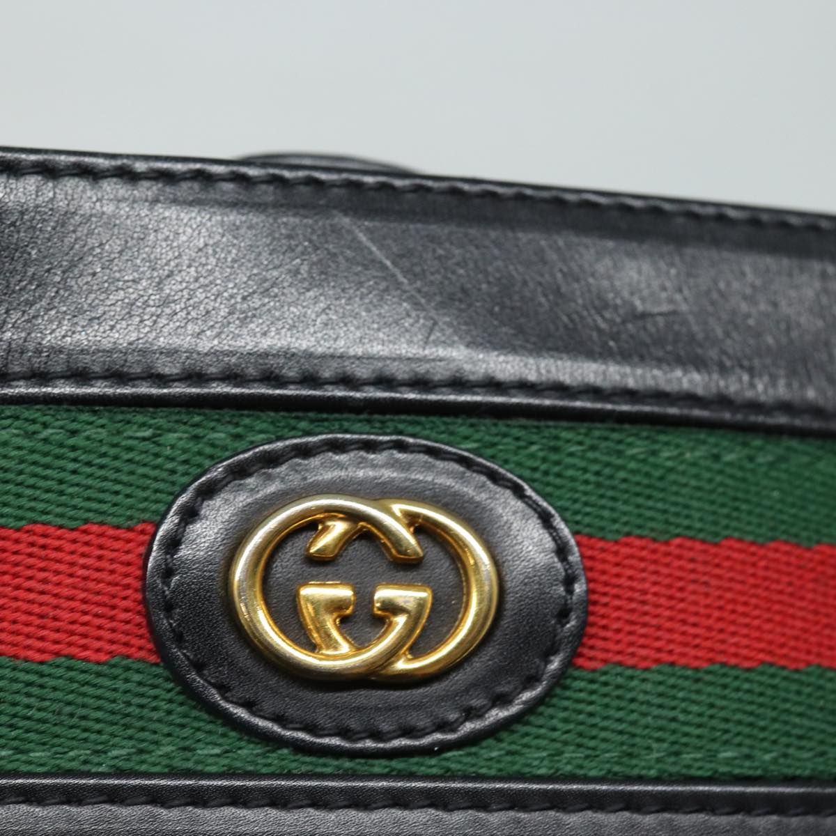 GUCCI Micro GG Supreme Web Sherry Line Shoulder Bag PVC Black Gold 85498