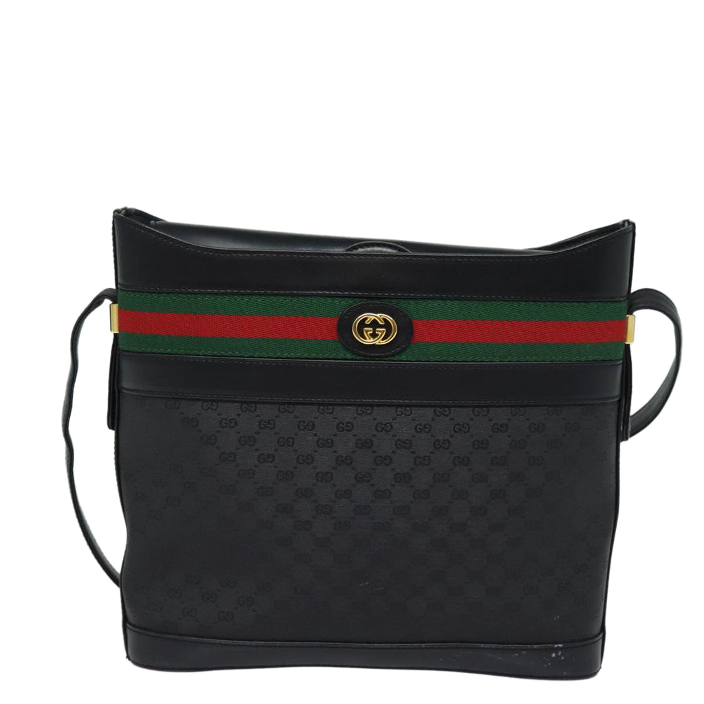 GUCCI Micro GG Supreme Web Sherry Line Shoulder Bag PVC Black Gold 85498
