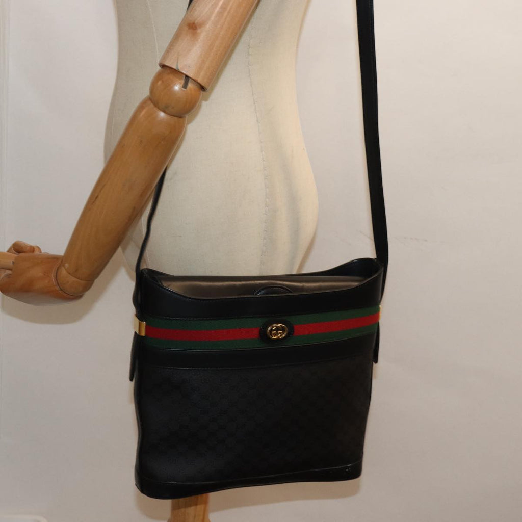 GUCCI Micro GG Supreme Web Sherry Line Shoulder Bag PVC Black Gold 85498