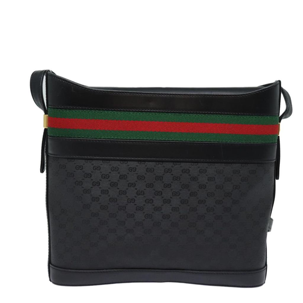 GUCCI Micro GG Supreme Web Sherry Line Shoulder Bag PVC Black Gold 85498