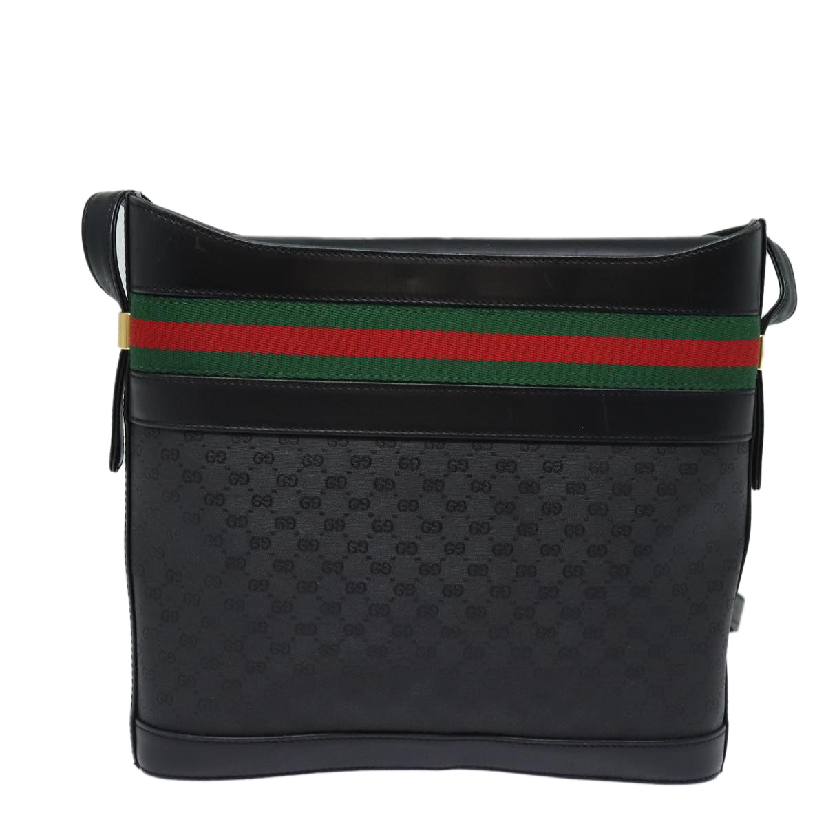 GUCCI Micro GG Supreme Web Sherry Line Shoulder Bag PVC Black Gold 85498
