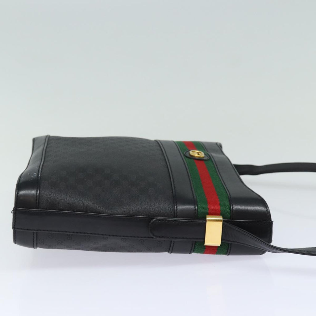 GUCCI Micro GG Supreme Web Sherry Line Shoulder Bag PVC Black Gold 85498