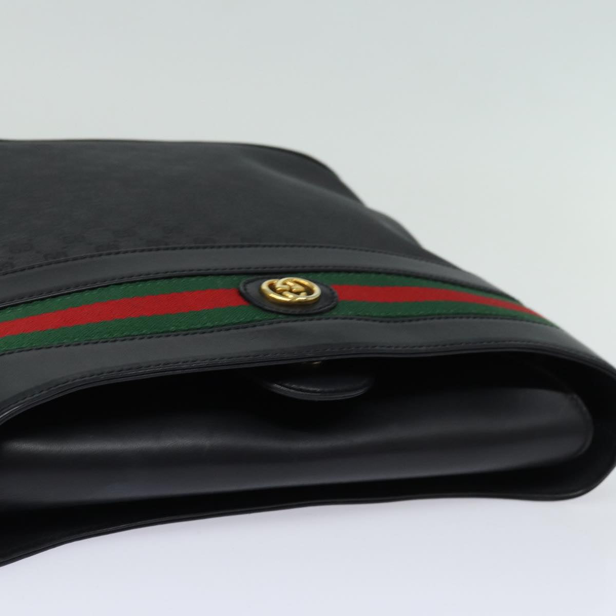GUCCI Micro GG Supreme Web Sherry Line Shoulder Bag PVC Black Gold 85498