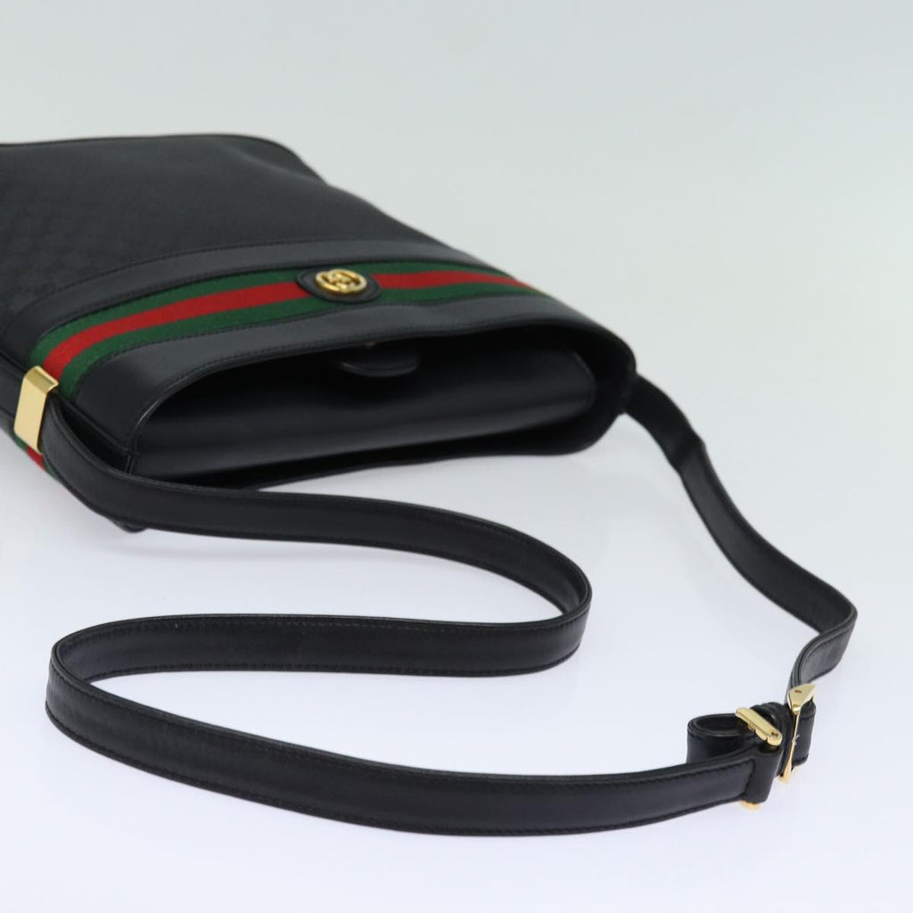 GUCCI Micro GG Supreme Web Sherry Line Shoulder Bag PVC Black Gold 85498