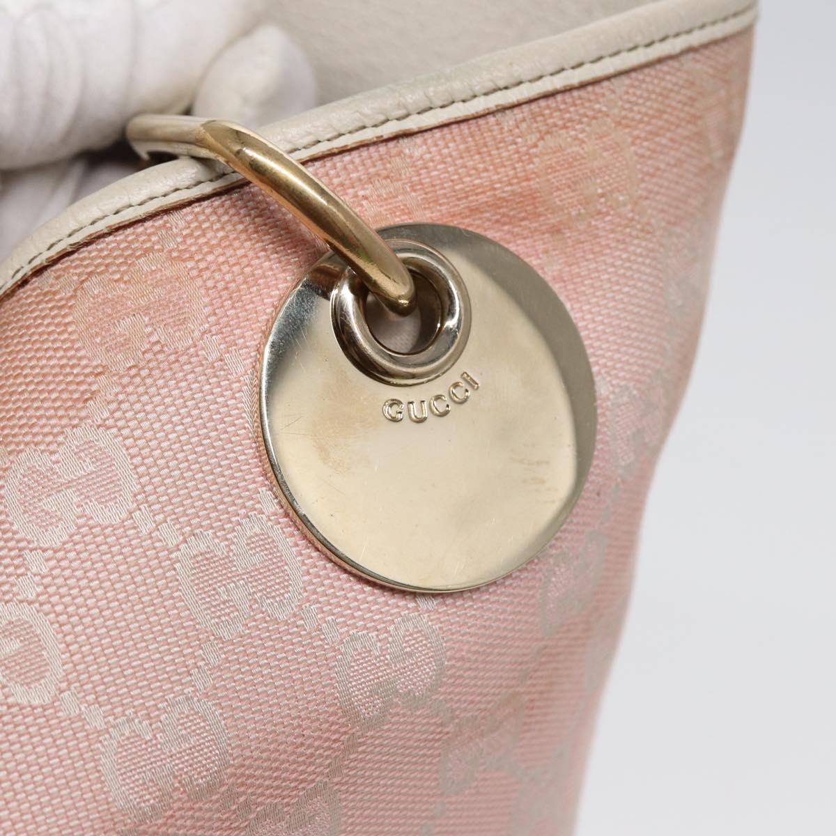 GUCCI GG Canvas Tote Bag Pink White gold 120836 85502