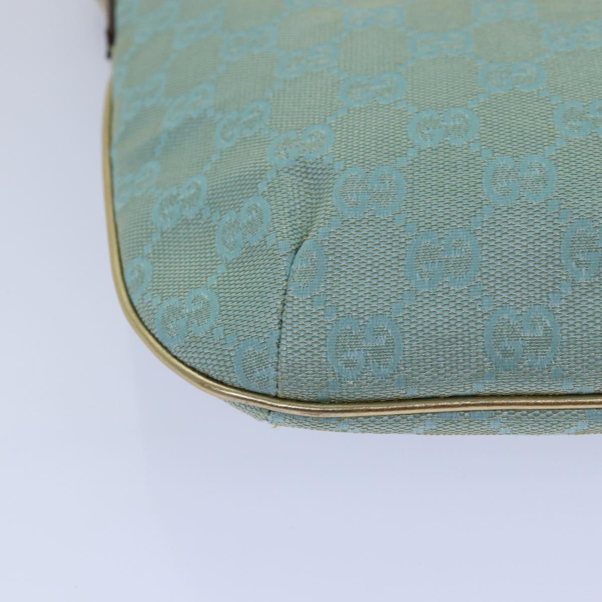 GUCCI GG Canvas Shoulder Bag Light Blue Gold 005 0813 85517