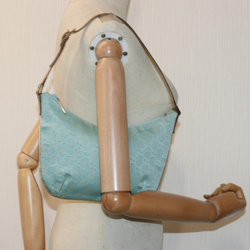 GUCCI GG Canvas Shoulder Bag Light Blue Gold 005 0813 85517