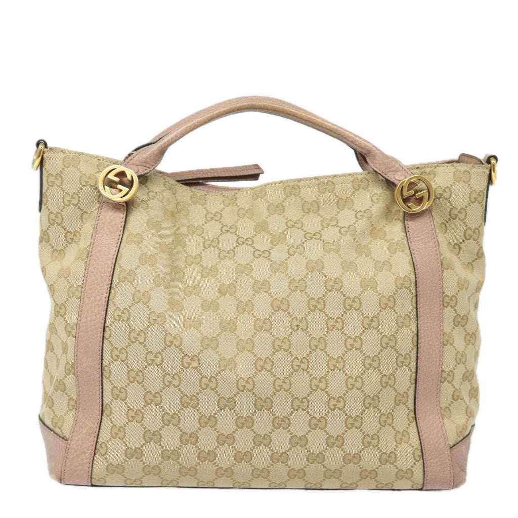 GUCCI GG Canvas Hand Bag 2way Beige Pink gold 323675 85520