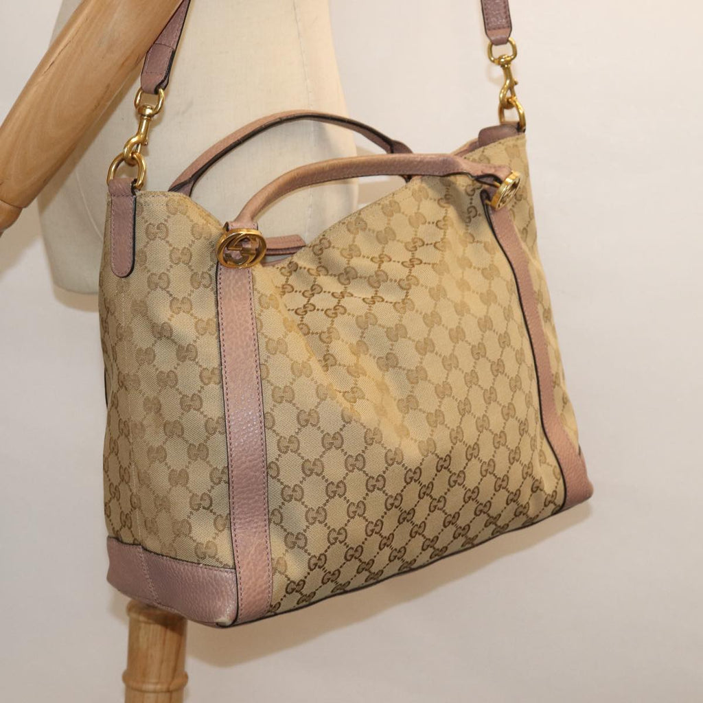 GUCCI GG Canvas Hand Bag 2way Beige Pink gold 323675 85520