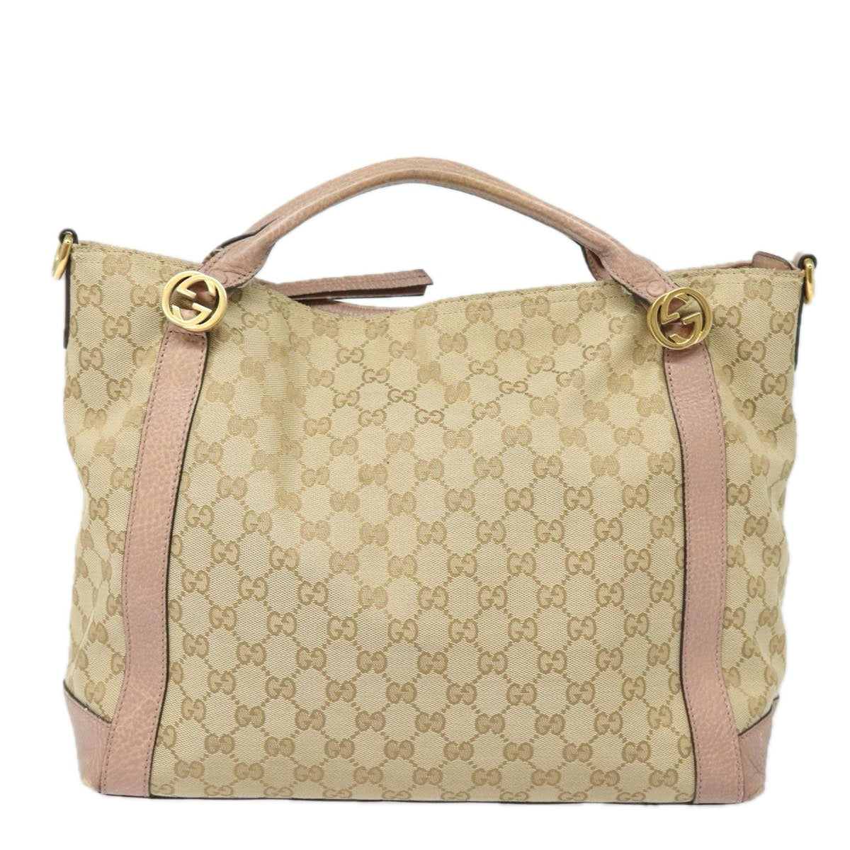 GUCCI GG Canvas Hand Bag 2way Beige Pink gold 323675 85520