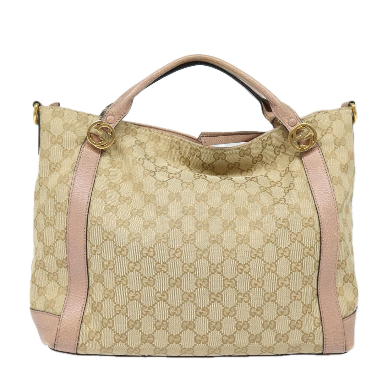 GUCCI GG Canvas Hand Bag 2way Beige Pink gold 323675 85520