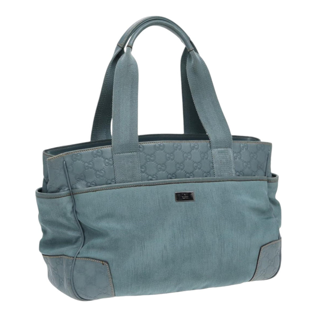 GUCCI GG Canvas Guccissima Tote Bag Nylon Leather Light Blue Silve 85527