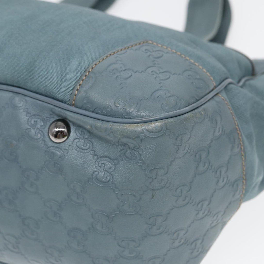 GUCCI GG Canvas Guccissima Tote Bag Nylon Leather Light Blue Silve 85527