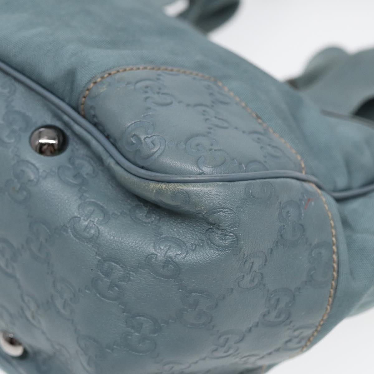 GUCCI GG Canvas Guccissima Tote Bag Nylon Leather Light Blue Silve 85527