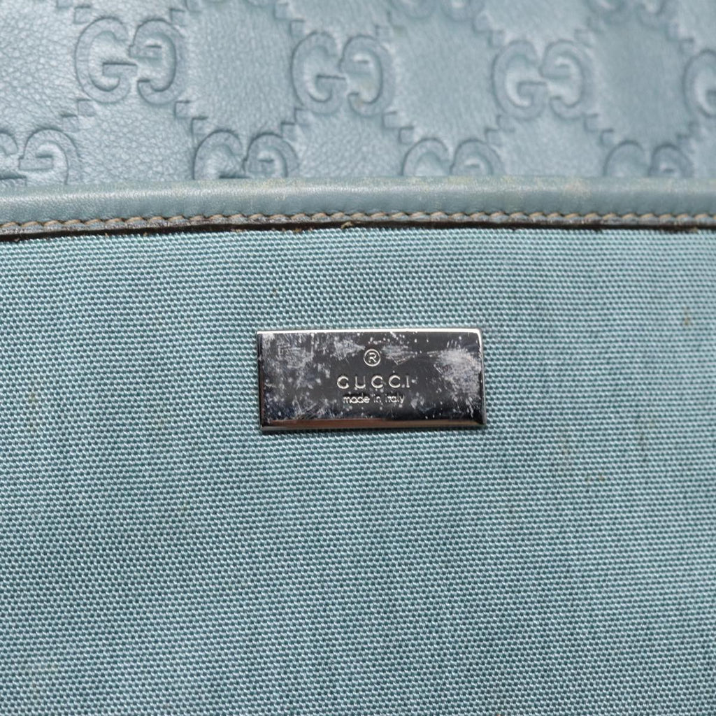 GUCCI GG Canvas Guccissima Tote Bag Nylon Leather Light Blue Silve 85527